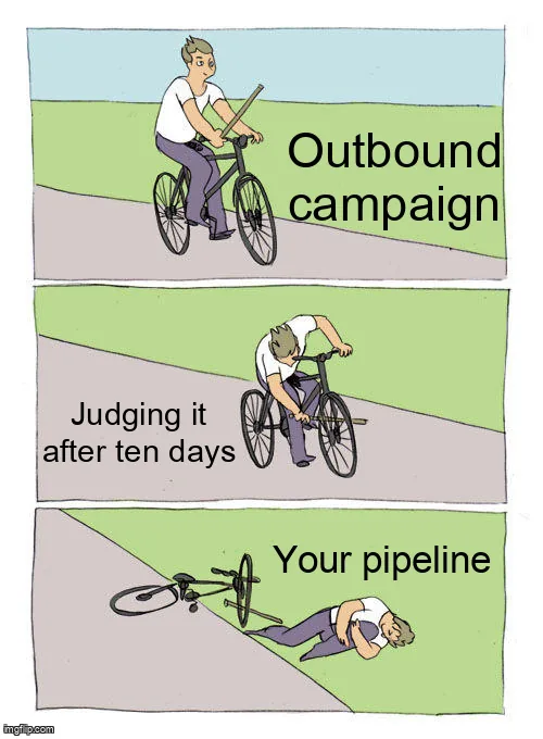 Bike fall meme: an outbound campaign puts a stick in its own wheel by being judged after ten days.